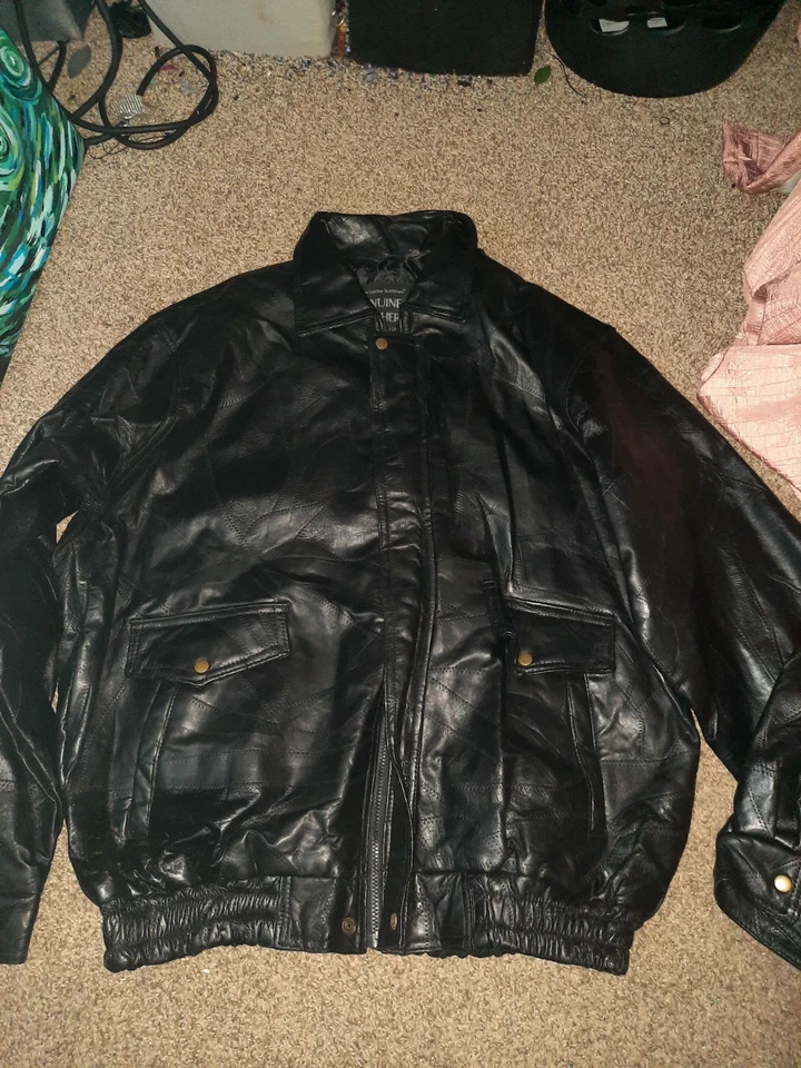 Chaqueta de Motociclista Napoline Leather Outfitters Hombres Grande De Colección Genuina Retazos Y2K Foto 1 de 4