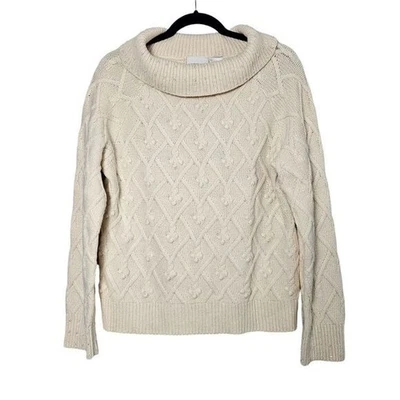 Suéter De Colección Liz Claiborne XL Lana Angora Cable Tejido Pescador Marfil Cuentas Foto 1 de 4