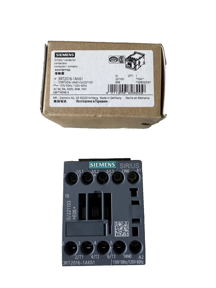 (1) Contator de bobina Siemens 3RT2016-1AK61 3p 9a 120vAC - NOVO - ESTOQUE EUA - Imagem 1 de 2