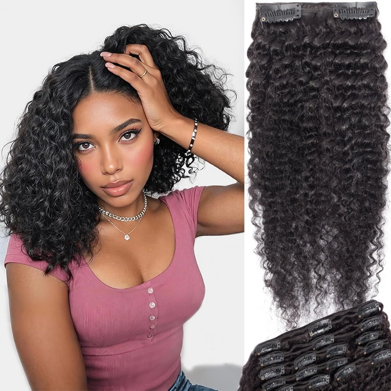 Clip grueso de doble trama en extensiones de cabello humano virgen 95 g ~ 120 g cabeza completa 8 piezas Foto 1 de 4