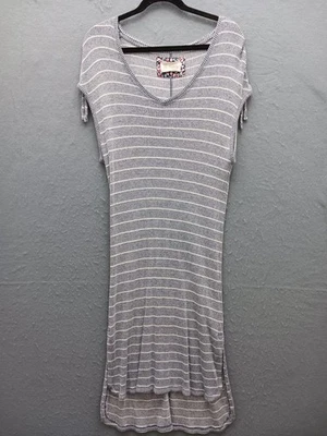 Vestido Saturday Sunday Mujer S Gris Rayas Rayón Tejido Cuello Barco Manga Gorra Midi Foto 1 de 4