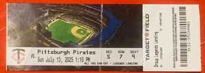 Boleto de juego Isiah Kiner-Falefa 13/07/2025 PITTSBURGH PIRATAS MINNESOTA TWINS - Imagen 1 de 13