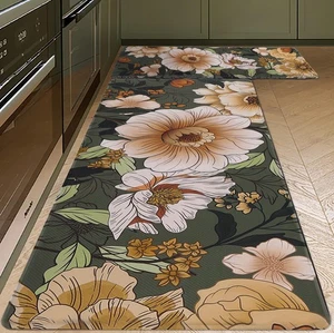 Alfombrillas de cocina para piso 2 piezas Boho Flora granja antideslizante confort acolchado cocina... - Imagen 1 de 7