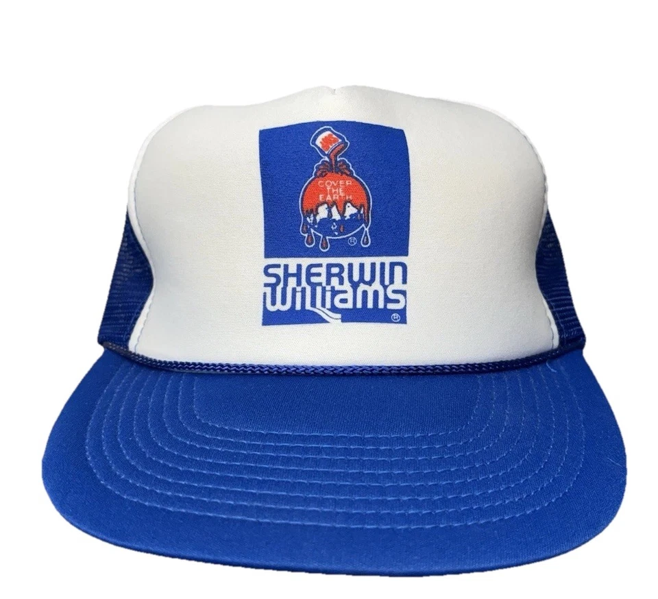 SHERWIN WILLIAMS TRUCKER GORRA AJUSTABLE SNAPBACK AZUL BLANCO VINTAGE Foto 1 de 4