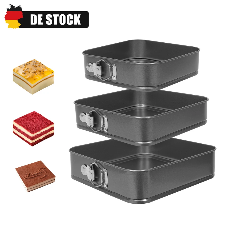 3er Set eckig Backformen Springformen Kuchenformen Blechformen Ø24/26/28 cm grau - Bild 1 von 4