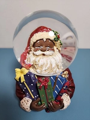 African American Santa 2025 Musical Snowglobe Water Globe Wish You A Merry Xmas - Image 1 of 4