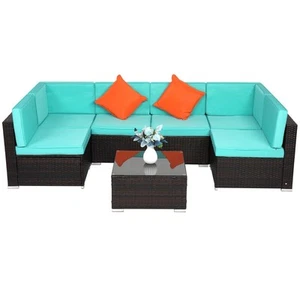 7 Pcs Outdoor Sectional Sofa Patio Rattan Furniture Set Wicker Dining Table - Picture 1 of 12