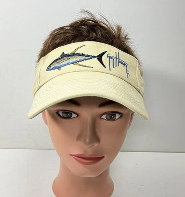 Guy Harvey Azul Agua Pesca Visera Atún Pez Logo Gorra Beige Exterior Correa Trasera Foto 1 de 4
