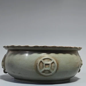 11" China Old Antique Porcelain Song Dynasty Ru Kiln Marked Beast Ear Brush Wash - Picture 1 of 9