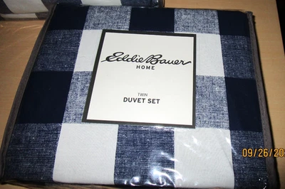 NEW Eddie Bauer Home TWIN Duvet Set Lakehouse Plaid Blue 2pc 100% COTTON - Image 1 of 4