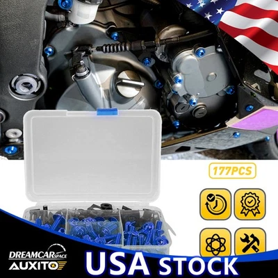 177pcs Set Fairing Bolts Fastener Screws Kit Blue Fit Kawasaki Suzuki Yamaha - Image 1 of 4