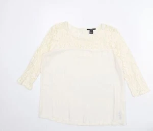 FOREVER 21 Womens Ivory Cotton Blend Blouse Size M - Lace Neckline - Picture 1 of 10