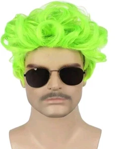 Erwachsene Herren Damen kurze hell neongrüne Haarperücke Synthetik Cosplay Halloween - Bild 1 von 11