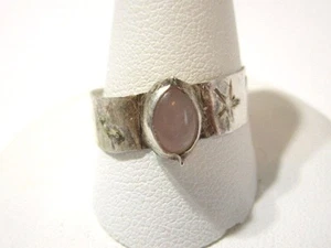 HAND CRAFTED SILVER TONE PINK QUARTZ GEMSTONE STONE RING VINTAGE STARS SIZE 9.25 - Picture 1 of 7
