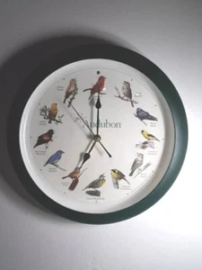 Audubon Bird Clock Singing Sounds National Society 13 1/4" Wall Green WORKS VTG - Picture 1 of 10