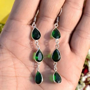 Chrome Diopside Multi Gemstone 925 Sterling Silver Earring Beautiful Jewelry - Picture 1 of 4