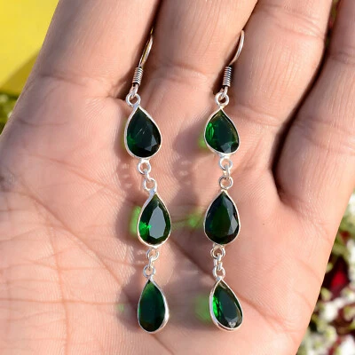 Chrome Diopside Multi Gemstone 925 Sterling Silver Earring Beautiful Jewelry - Image 1 of 4