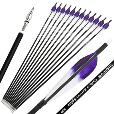 28'' 30'' 31" Archery Carbon Arrows SP500 ID6.2mm 5" Turkey Feathers Bow Hunting - Image 1 of 4