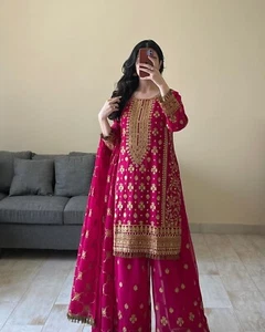 Bollywood Ropa de Fiesta Salwar Kameez India Elegante Palazzo Kurta Conjunto Para Mujer Ropa - Imagen 1 de 7