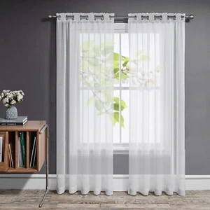 Joydeco Voile Gardinen Netzgardinen für Fenster weiß kurze Ösen 2 Paneele - Bild 1 von 6