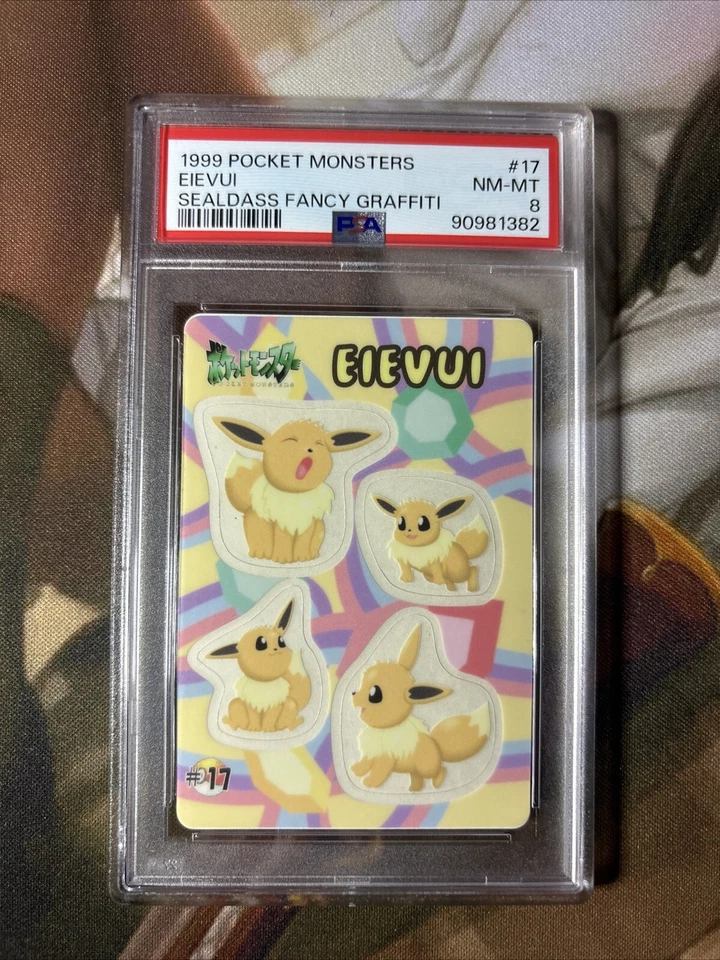 PSA 8 Pokemon Card Eevee #17 Japanese Bandai Sealdass Fancy Graffiti 1999 - Image 1 of 1