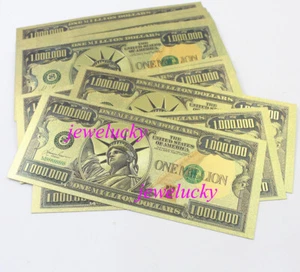 Lot 100 Pcs US $ 1000000 Dollar Crafts Banknotes Golden Color Notes Beauty Gift - Picture 1 of 2