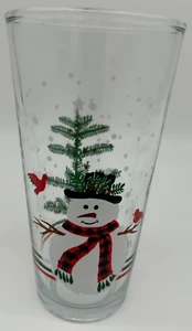 Christmas 12 oz Tumbler Glass~USED~Snowman~Christmas Tree~Snow~Red Cardinals - Picture 1 of 10