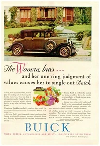 1929 Buick Vintage Print Ad The Woman Buys Family Car Home Garden  - Picture 1 of 1