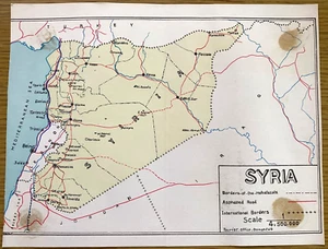50er Jahre SYRIEN KARTE Vintage kleine Karte (6,5x8,5) DAMASKUS TOURISMUSBÜRO Naher Osten - Bild 1 von 4