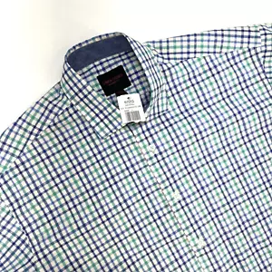 Linea Uomo Gingham button Up Short Sleeve Shirt Men’s L Navy/Teal NWT - Picture 1 of 10