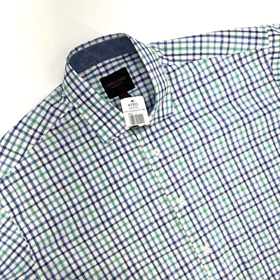 Linea Uomo Gingham button Up Short Sleeve Shirt Men’s L Navy/Teal NWT - Image 1 of 4