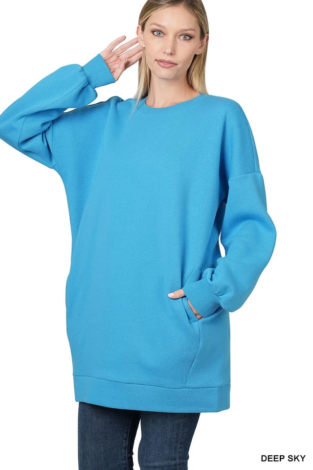 Mujer Cuello Redondo o en V Sudadera Larga de Gran Tamaño Suelta Cálida Polar Top con Bolsillos Foto 1 de 2