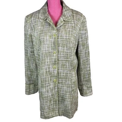 Dialogue Coat Jacket Womens Size 14 Lime Green Tweed Button Up Lined Mid Length - Изображение 1 из 4