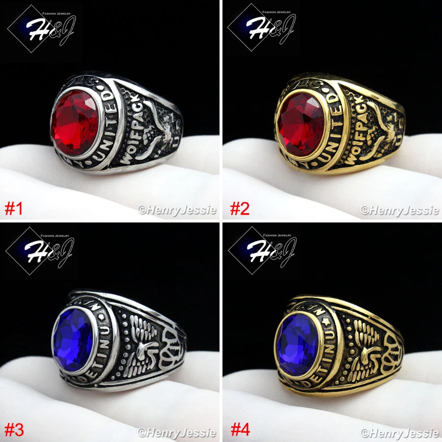 Anillo de rubí simulado chapado en plata/oro militar ejército/marina de Estados Unidos de acero inoxidable para hombre Foto 1 de 1