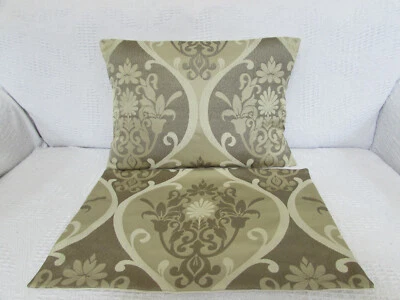 Luxury Cushion Cover, Beige, Cream, Stone, Silky, Damask, Rectangle, 20" x 14". - Image 1 of 4