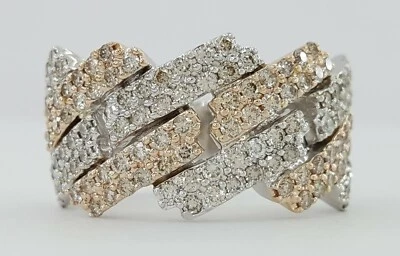 Diamond Pave Half Circle Cuban Link Gent's Ring 3.25 ct 10k Gold 4 Four Row - Image 1 of 4