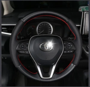 Carbon Fiber&Leather Steering Wheel Stitch on Wrap Cover For Toyota Corolla 18+ - Picture 1 of 6