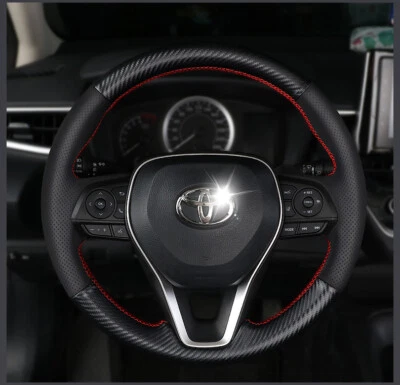 Cubierta envolvente puntada en volante de fibra de carbono y cuero para Toyota Corolla 18+ Foto 1 de 4