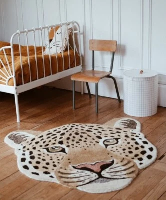 Alfombras faciales de leopardo 3x3 pies hechas a mano 100 % lana acolchadas a mano para decoración del hogar Foto 1 de 4