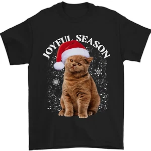 Joyful Temporada Navidad Gato Divertido Navidad Camiseta Hombre 100% Algodón - Bild 1 von 94