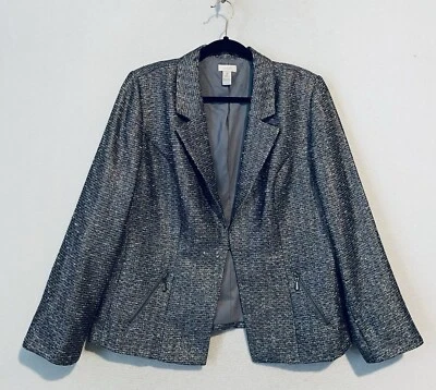 Blazer Chicos Mujer Grande Dorado Metálico Tweed Bolsillos con Cremallera Trabajo Carrera Foto 1 de 4