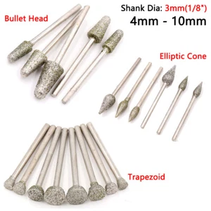 4-10mm Many Type Diamond Grinding Head Burr Bit Shank 3mm For Dremel Rotary Tool - Picture 1 of 16