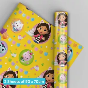 Birthday Wrapping Paper | Gabby's Dollhouse 2 Sheets & 2 Tags | Kids Gift Wrap - Picture 1 of 4