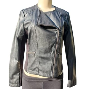 Damen Moto Jacke gesteppt schwarz Kunstleder Reißverschlüsse assymetrisch Punk Größe 2 - Bild 1 von 10