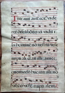 1649 Antiphonal Music Leaf - Illuminated Manuscript - Double Sided Vellum Hymnal - Picture 1 of 2