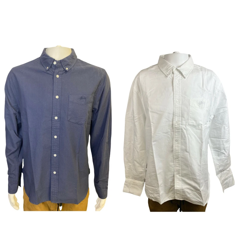 Camisa de manga larga Stussy Frank Oxford para hombre - blanca/índigo - [111939] Foto 1 de 1