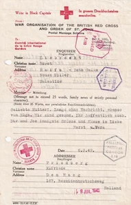 Britisches Rotes Kreuz Botschaft Schema zensiert Haifa und Jerusalem Palästina - Bild 1 von 2