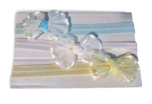 Ribbon  Lace Elastic Headbands 3 Girls Hair Bands  BLUE, WHITE, YELLOW - Picture 1 of 6