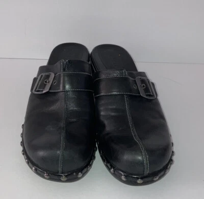 Ecco Womems Black Leather Clogs Size 40 9 9.5 9 1/2 Mules Open Back Studded - Image 1 of 4