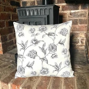1117. MILTON charcoal floral Handmade 100% cotton cushion cover, Various sizes - Picture 1 of 3